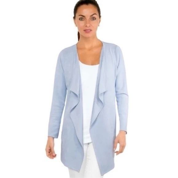 Gretchen Scott Designs Blue Suede Waterfall Open Cardigan Size Medium - Picture 1 of 9